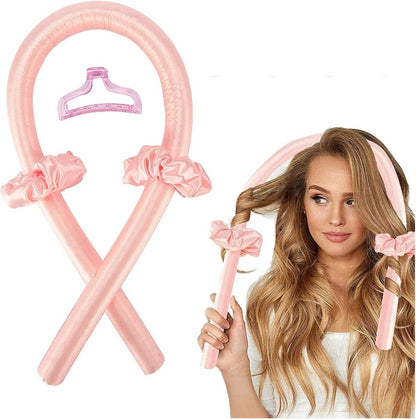 Roze heatless curls set met krulband, twee scrunchies en haarklem