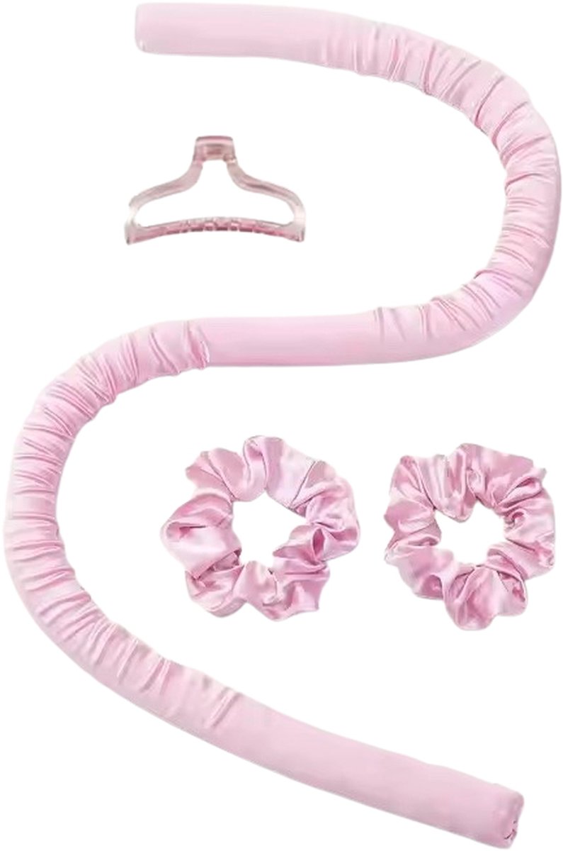 Onderdelen van de roze heatless curls set