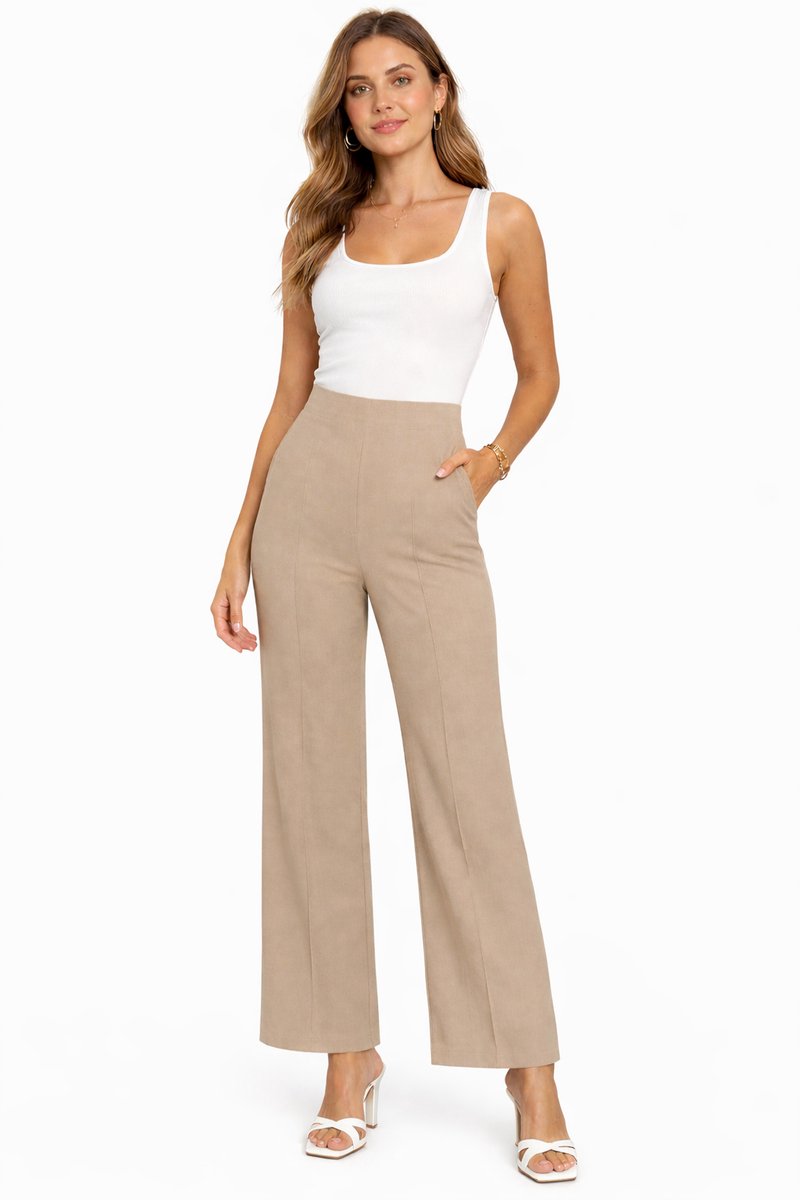Elegante dames pantalon – Beige – vooraanzicht