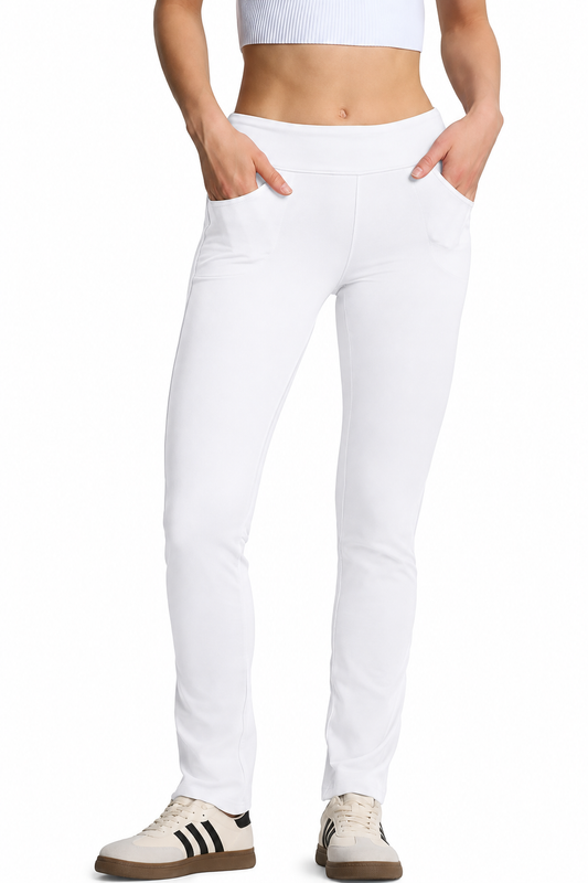 Luxe Sportbroek & Huisbroek — Wit — vooraanzicht met sneakers