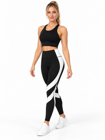 Trendy Zebra Hoge Taille Sportlegging zwart-wit — schuin aanzicht